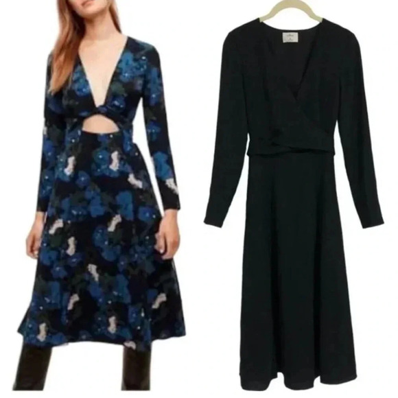 Aritzia Wilfred Black Aubagne wrap Tie Front Midi / Maxi Longsleeve - Picture 1 of 12